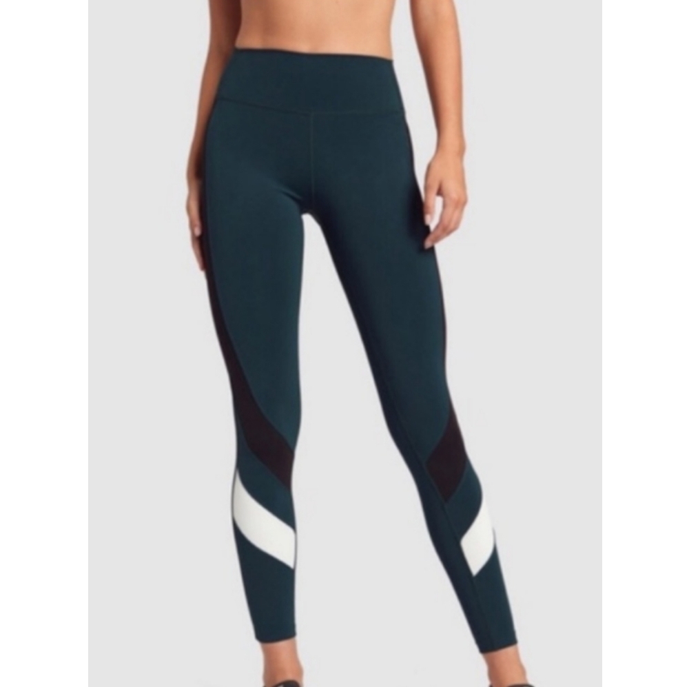 Splits59 Teal Colorblock High-Waist Leggings with Black & White Panels